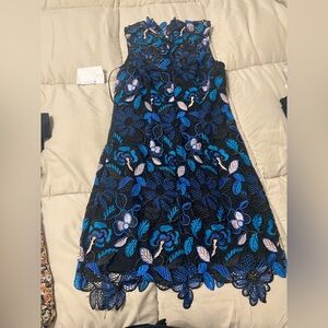 New Guess Blue and Black Sleeveless Sheath Mini Dress